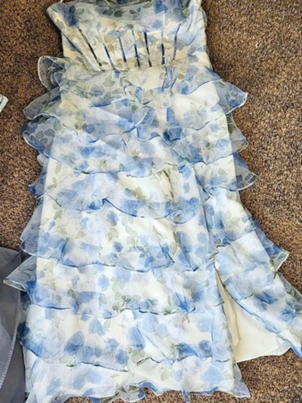 Jules & Cleo Strapless Printed Tulle Gown Blue & White Size 19